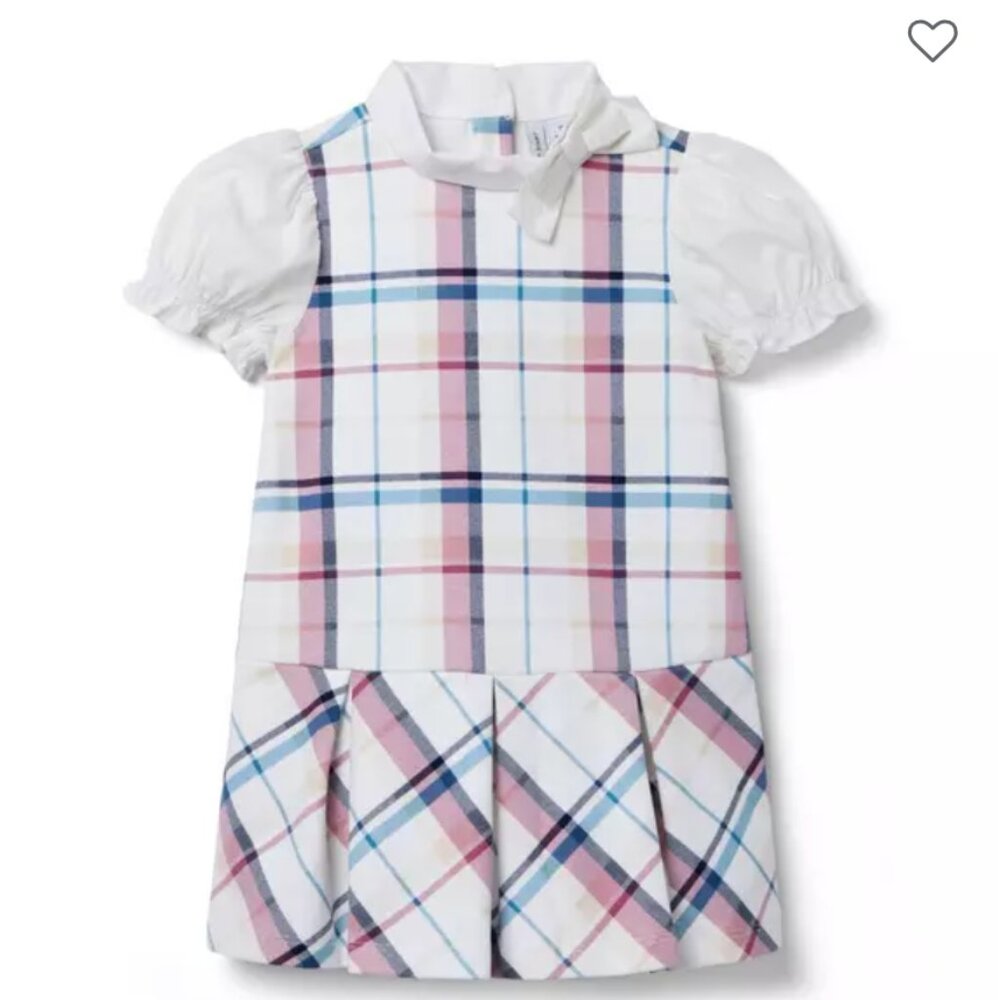 Janie and Jack Size 6 Plaid Jacquard Dropwaist Dress Pink and Blue Puff Sleeves
